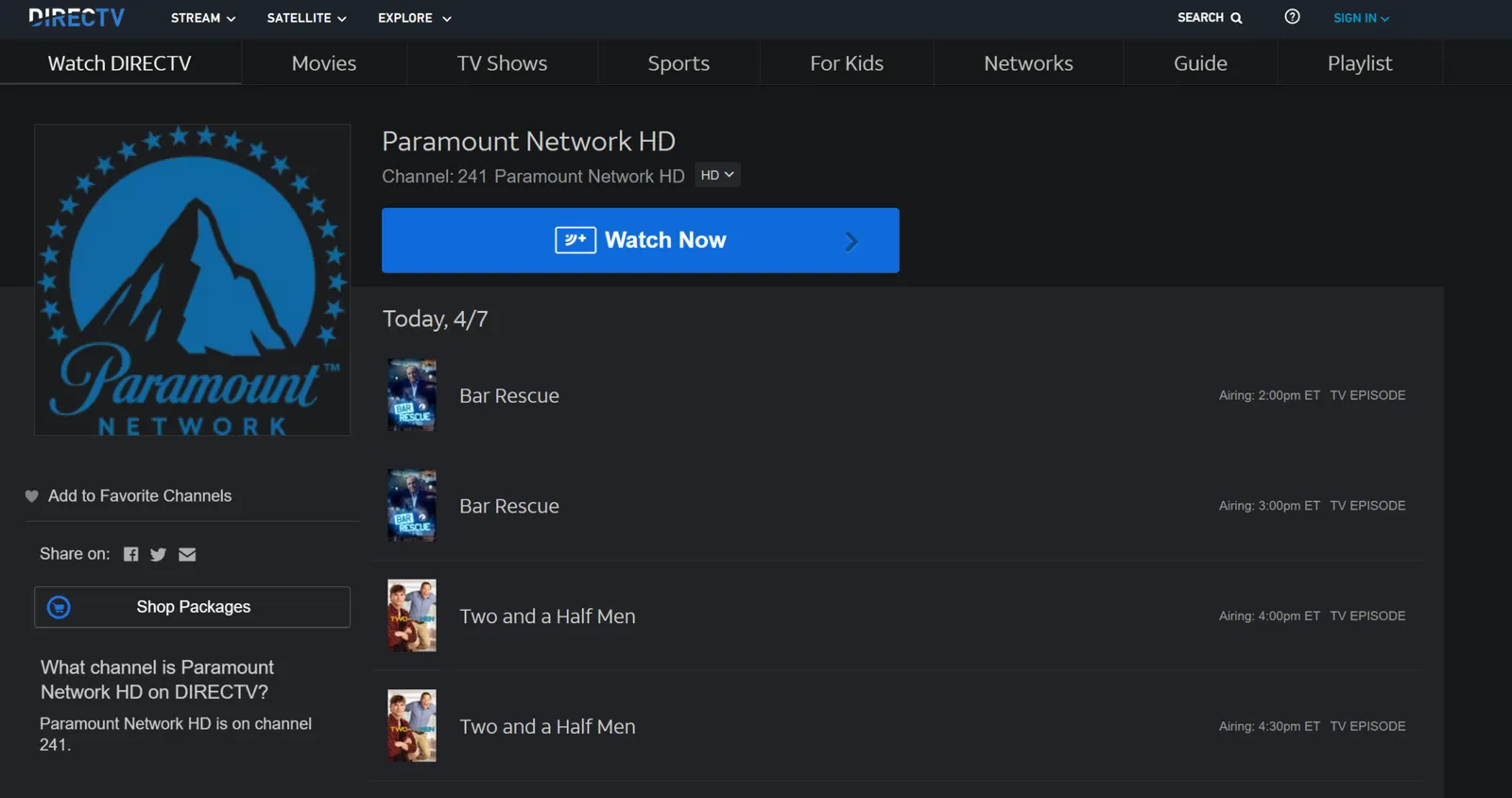 Find Paramount Network on DirecTV: Channel 241 Guide
