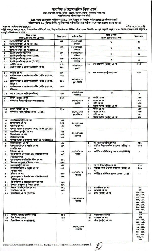 HSC Routine 2019