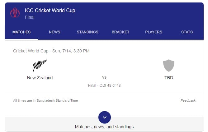 ICC Cricket World Cup Final Match 2019: Teams, BD Date & Time