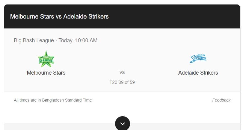 Melbourne Stars vs Adelaide Strikers MLS vs ADS Big Bash League
