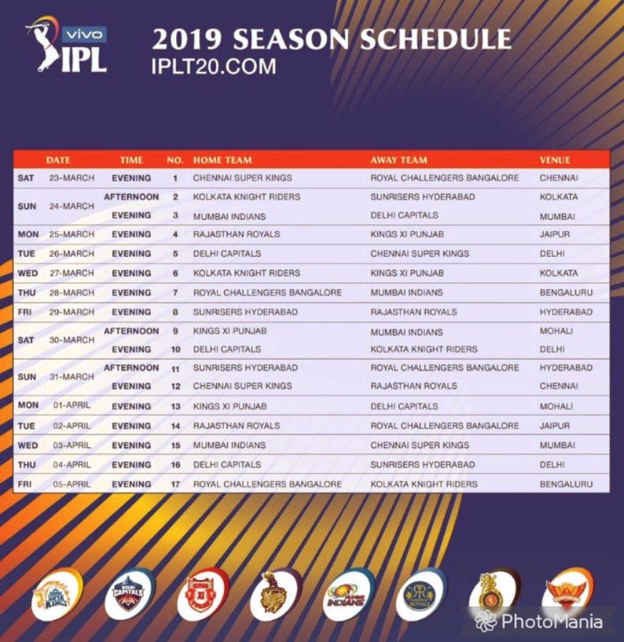 Vivo IPL 2019 Schedule HD Photo