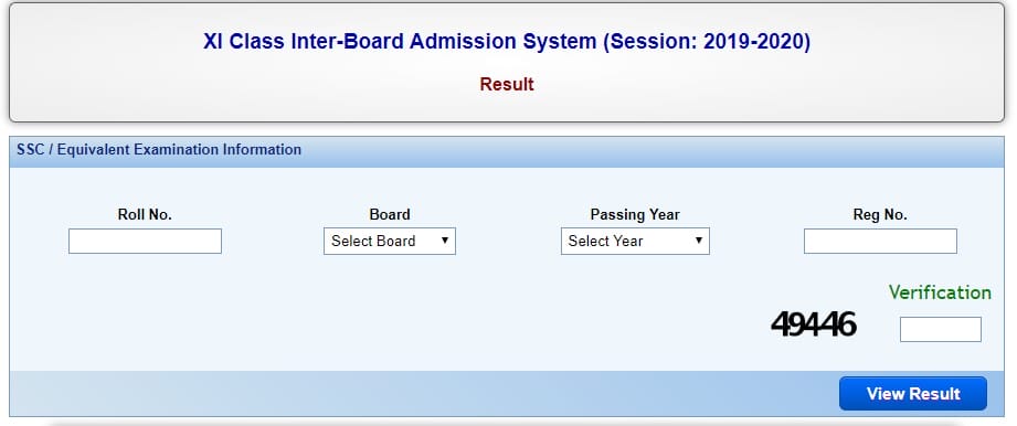 XI Class Admission Result 2019