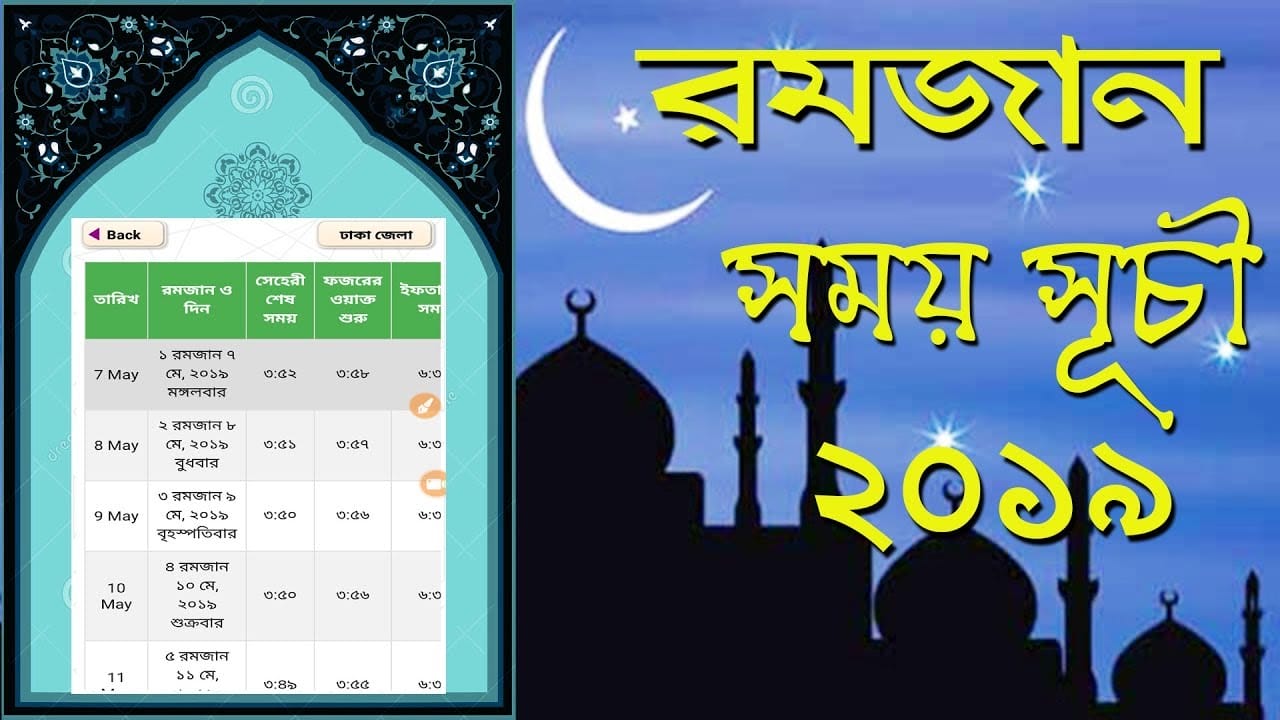 sehari and iftar time in Bangladesh