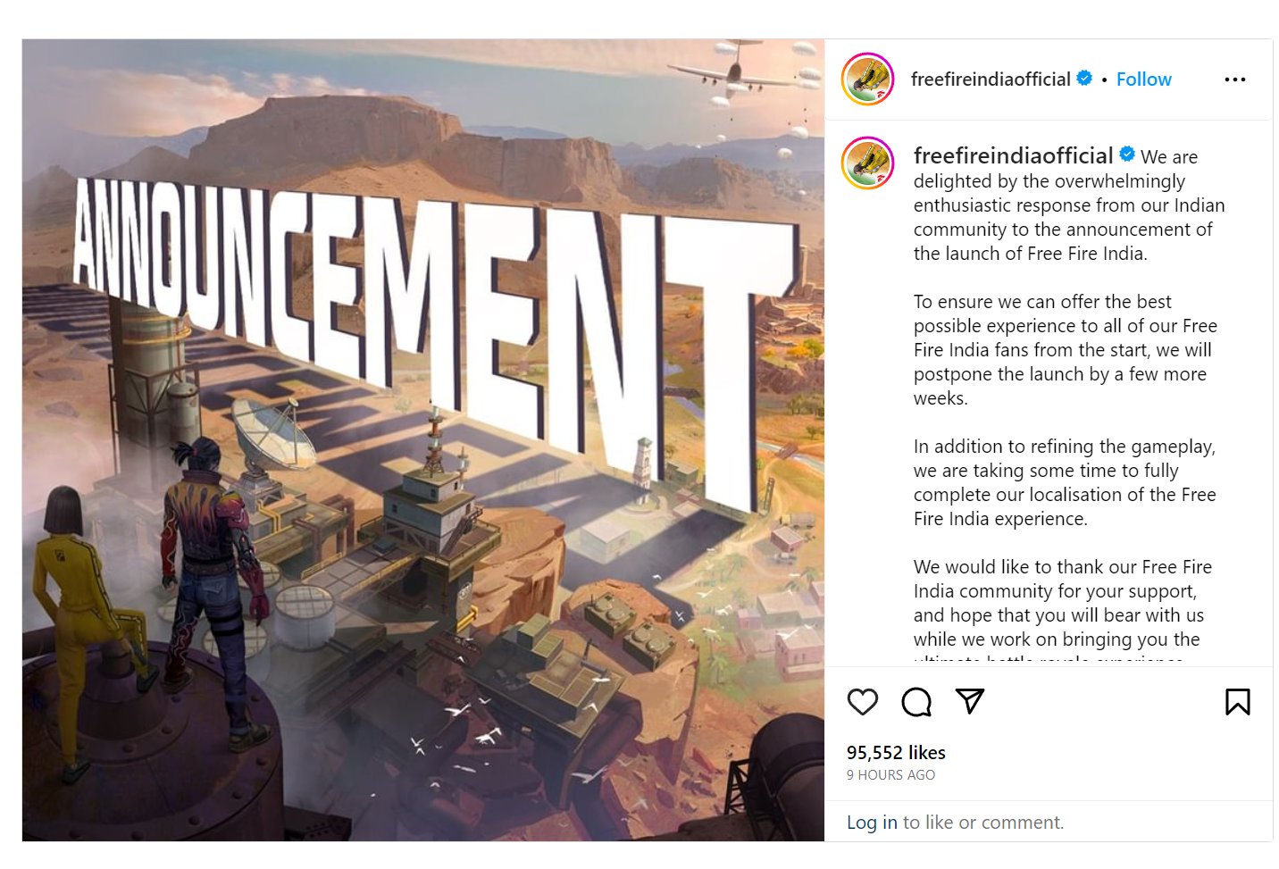 Free Fire India Launch Date Postponed