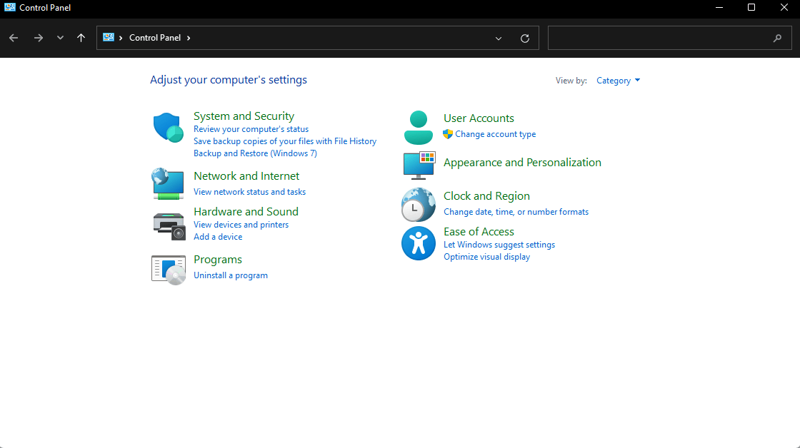 Windows 11 Control Panel