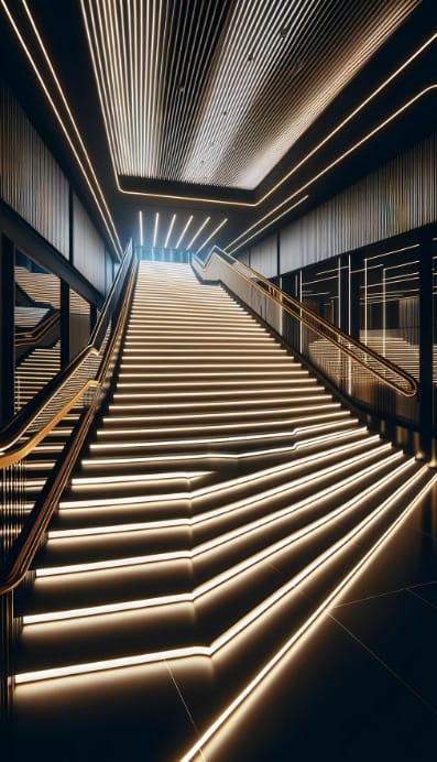 strip lights running underneath each step