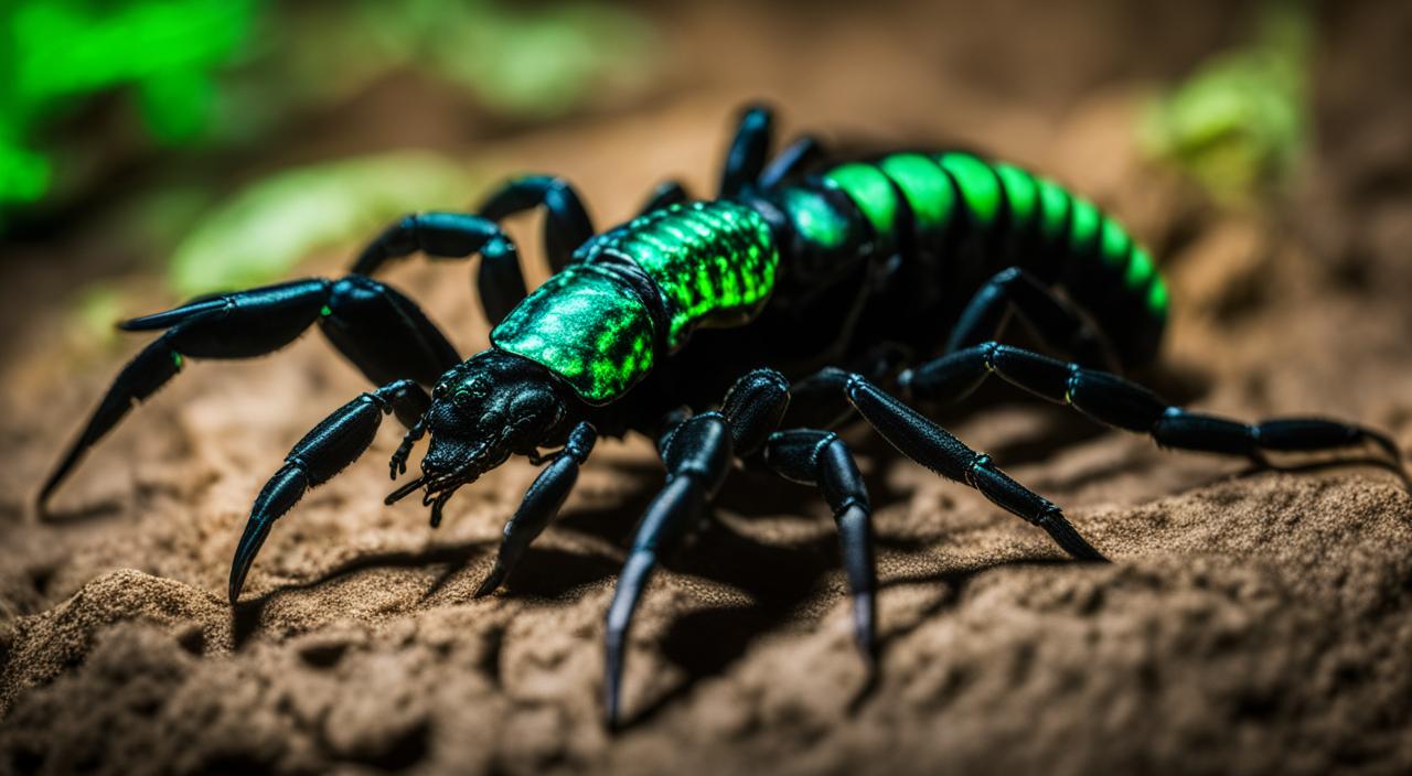 scorpion glowing under UV light